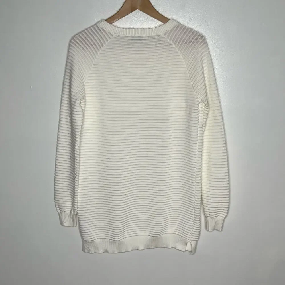 Seraphine Maternity Nursing Sweater XS Ivory Ribbed Gold Button Shoulder Cotton